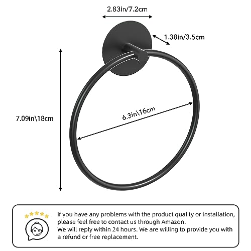 Matte Black Bathroom Towel Ring - SUS304 Stainless Steel Bathroom Towel Rack, Susswiff Adhesive Wall Mounted Hand Towels Holder, Towel Hanger for Bathroom Organizer, Kitchen Storage - Image 6