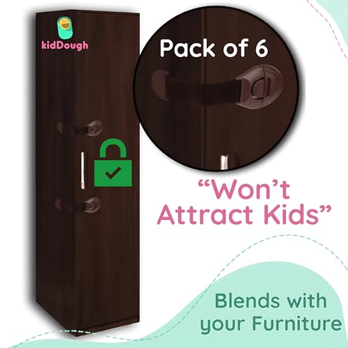Image of KidDough Furniture Safety Locks for Kids, Child Safety Locks for Drawers, Cabinets, Fridge, Cupboard Lock, Baby Proofing Product, Strong and Adhesive Safety Locks (Brown, 6 Brown Locks)