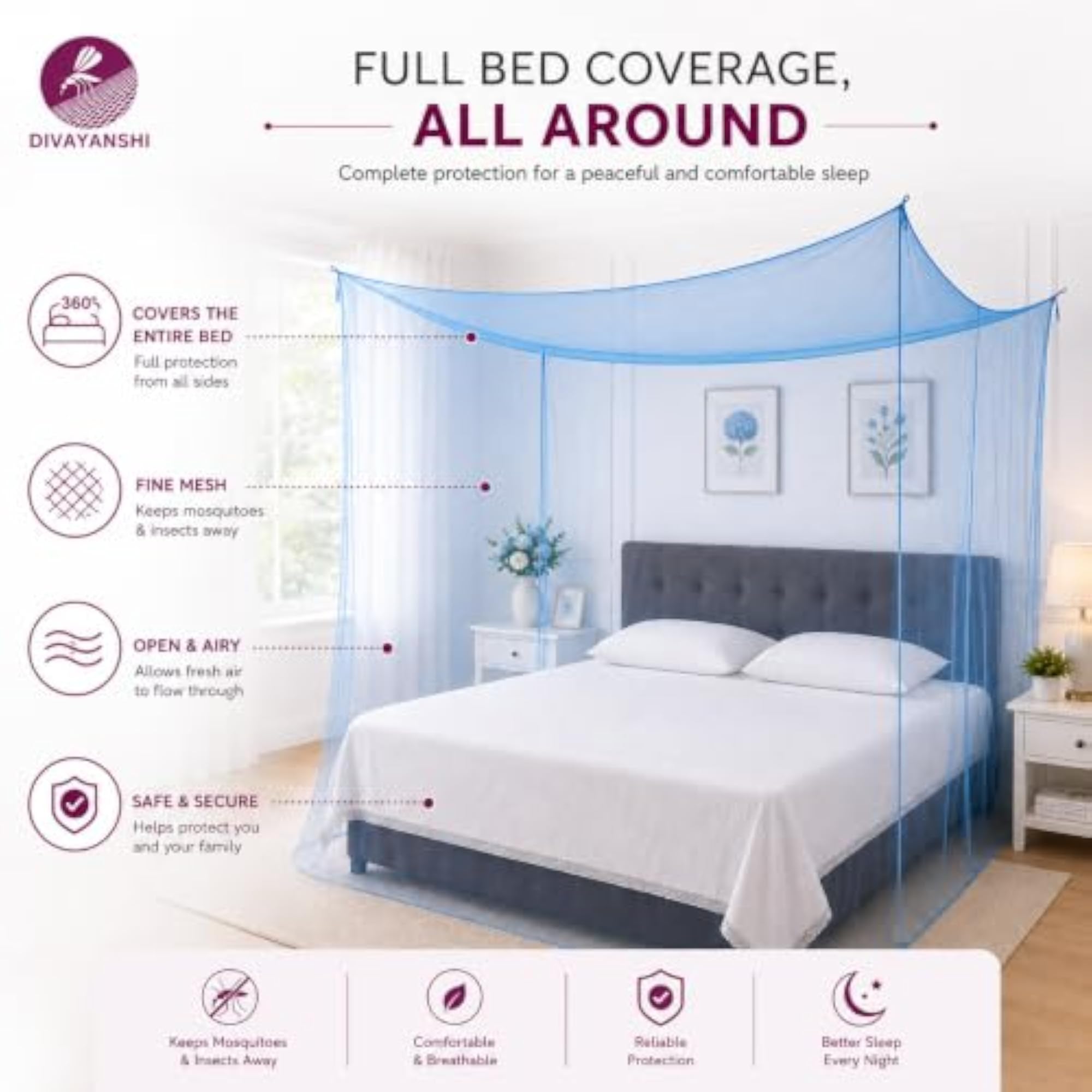 Foldable Polycotton Mosquito Net for Double Bed