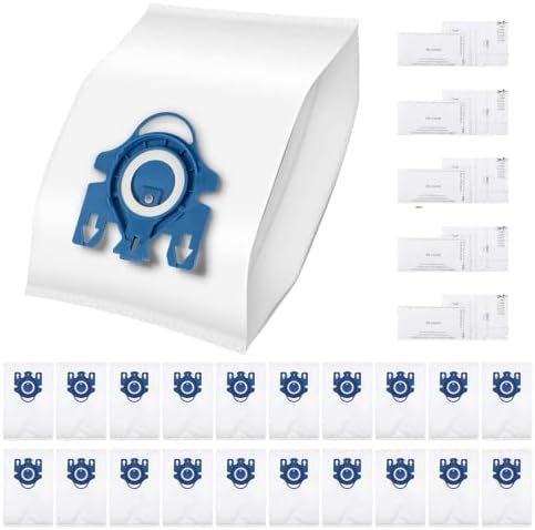Lebenswuerze 20x GN Vacuum Cleaner Bag for Miele Vacuum Cleaners S2, S5, S8, Classic C1, Complete C2 and Complete C3 etc., Vacuum Bags with 5x Motor Filter(Blue)