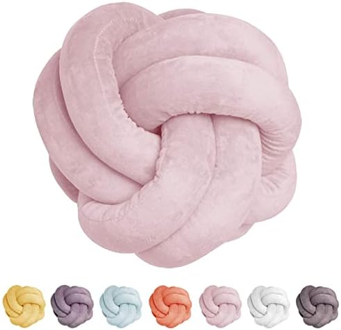 FUB Short Plush Knot Ball Pillow, Waist Cushion Pillow Home Decoration Plush Throw Pillow Cushion for Sofa Car Office Decor, Pink, 7x7''