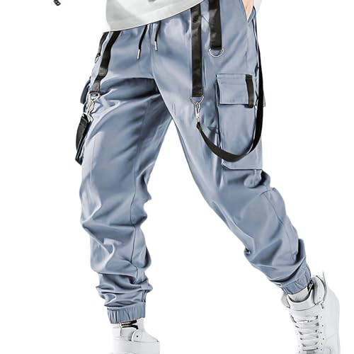 Men's Multi-Pocket Pants with Chain Trim Streetwear Tactical Sweatpants Drawstring Cargo Pants of Men Tech Pants3