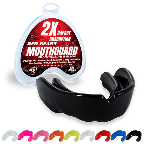 Mouthguard, Adult and Junior Gum Shield Slim Fit with Case for Boxing, Martial Arts, Judo, MMA, Rugby, Karate, Hockey and Other Contact Sports (Black, Adults (11+))