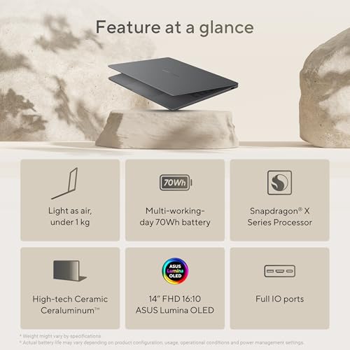ASUS Zenbook A14 Ultra-Portable Laptop, Copilot+ PC, 14" OLED Display, Snapdragon X Processor, Up to 32HR Battery Life, Windows 11 Home, 16 GB Memory, 1TB SSD, Zabriskie Beige, UX3407QA-AS51-CA by Asus - Image 4