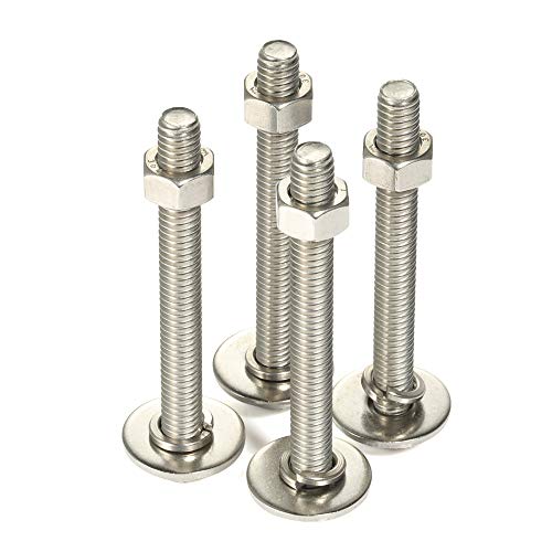 Image of M6-1.0 x 80mm Hex Head Bolts, Hex Nuts, Extra-Large and Thick Flat & Lock Washers, Fully Threaded, 304 Stainless Steel, 8 Sets