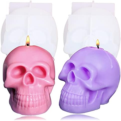 2PCS 3D Skull Resin Candle Mold Set Silicone Skull Shape Molds for Aromatherapy Candle Soap Making Epoxy Mould Resin Casting Art Crafts Halloween Party Supplies Home Decor