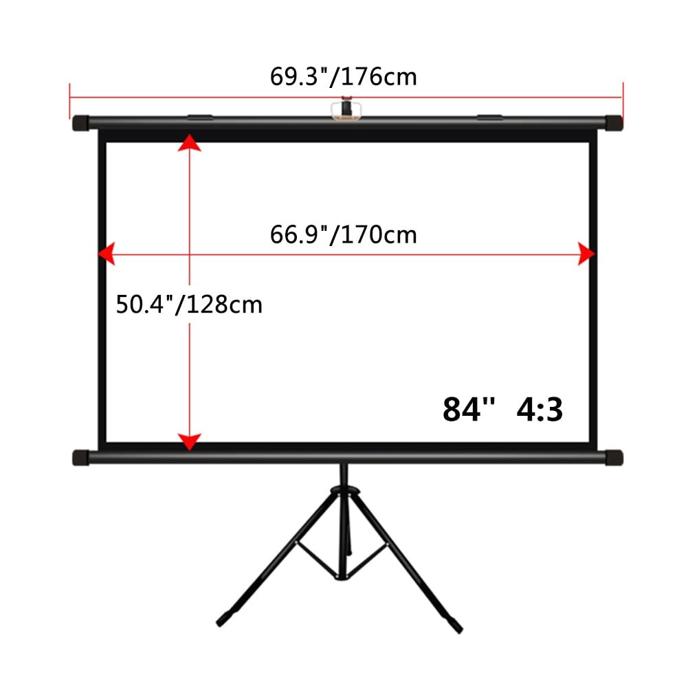 Schermo per Proiettore Portatile Antipiega da 60" 72" 84" 92" con Treppiede, Schermi per Film 4K HD da Parete per Cinema in Giardino(84"(4:3))