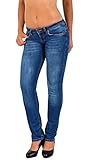 ESRA Damen Jeans Hose Hüftjeans Straight Fit Damen Jeanshose extra Tiefbund gerader Schnitt Low-Waist Jeans bis Übergröße G900