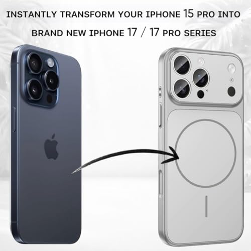 Image of SHINESTAR Converter Case for iPhone 15 Pro | Premium Protective Mag-Safe Cover | iPhone 17 Pro / 17 Pro Max Series Style Design | in-Built Camera Guard | Wireless Charging Compatible - Silver