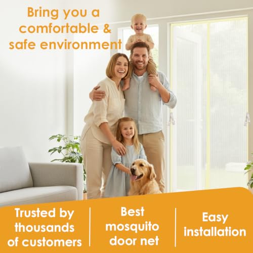 Image of KARP Mosquito Net for Door with Strong Magnets, Automatic Closing Mesh Screen, Anti-Fly & Insect Protection, Easy Fit Door Curtain for Home (Polyester - Beige, 100 Cm Width X 210 Cm Height)
