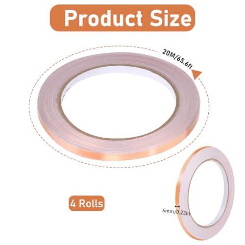 Mozeat Lens 4 Rollen Kupferfolie Klebeband Leitfähig Copper Foil Tape 20m x 6mm Kupferband Selbstklebend Kupferfolienband für EMI Abschirmung Schneckenschutz Elektro Reparatur Löten Basteln(Roségold)