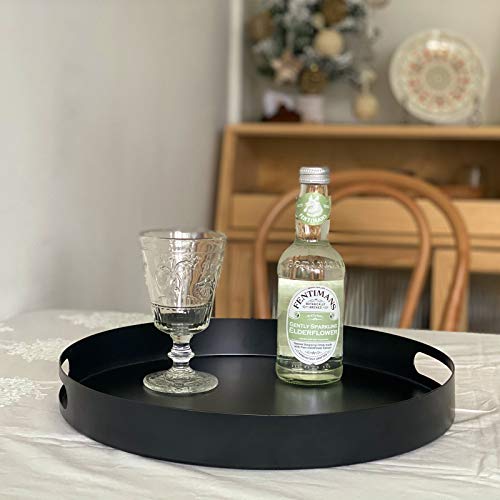 Yoayo Modern Round Decorative Iron Tray - Black 13" Coffee Table Serving Tray With Handles,Decorative Tray For Perfume,Vanity Counter Bathroom Tray #TOP2
