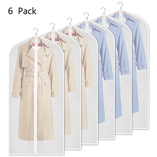 URMI Yibak Garment Covers Bag (6 PCS), 60inch Suit Bag for Storage Cloth Cover Anti-Moth Protector Washable Clear Reuse Full Zipper Garment Bags for Long Dress Costumes Suits Gowns Coats (60 * 152CM)