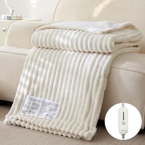 XINIUSLEEP Heated Throw Blanket Flannel Sherpa Electric Blanket, Reversible Heating Blanket with 3 Heating Levels & 4 Hours Auto Off, Safe Electric Blanket with ETL Certification（Beige, 50"×60"）