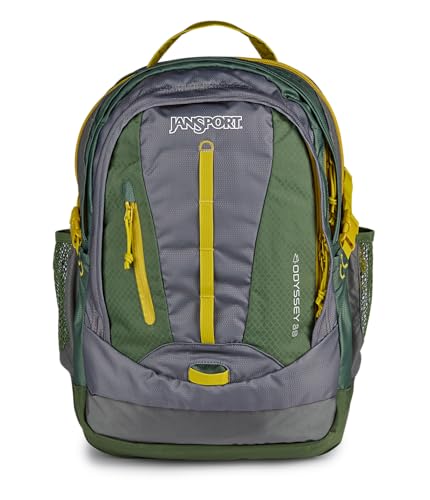 Image of JanSport Odyssey 38L Laptop & Hiking Backpack, Fits 15 inch Laptop or 3 L Hydration Bladder, Cargo Green, Tuck-Away Hip Belt, Dual Main Compartments, Ergonomic Padding, College & Travel Daypack