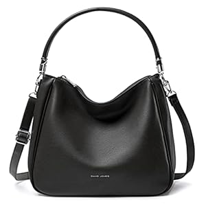 David Jones – Damen Schultertasche Hobo – Frau Umhängetasche PU Leder – Handtasche Top Griff Lange Henkel – Tasche Beuteltasche Mittelgroße – Shopper Einfache Klassische Leichte Elegante – Schwarz