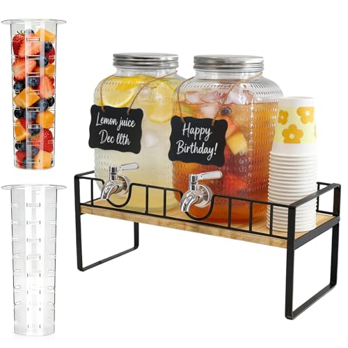 Hassky Extra Wider Glass Drink Dispensers For Parties 1 Gallon*2 Packs Set, Beverage Dispenser With Stand Glass Water Dispenser With Spigot Stainless Steel & Filter -for Lemonade, All Juice