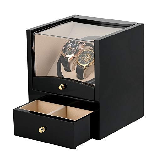 Remontoir montre automatique en cuir et bois brillant double emplacement