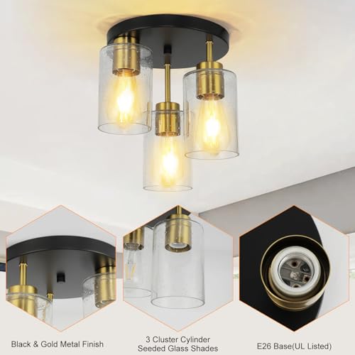 foucasal Black and Gold Semi Flush Mount Ceiling Light Fixture 9.4" Base by foucasal - Used condition - Image 3
