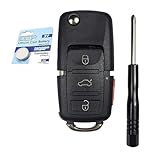 HQRP Volkswagen Folding Flip Key Fob Shell Remote Case Keyless Entry with 4 Buttons and CR2032 Battery - Compatible with Beetle / CC / EOS / GTI / Golf Mk4 / Jetta Mk5 / Passat, and Rabbit Models