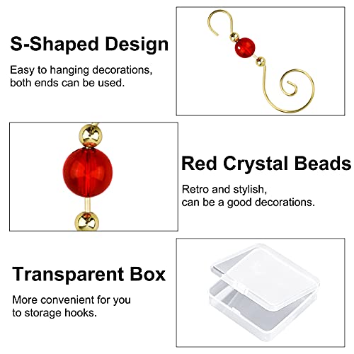 INCREWAY Weihnachts-Ornament-Haken, 30 Stück, goldfarben, S-Form, Haken, Weihnachtsdekoration, Metallhaken mit runden Kristallperlen