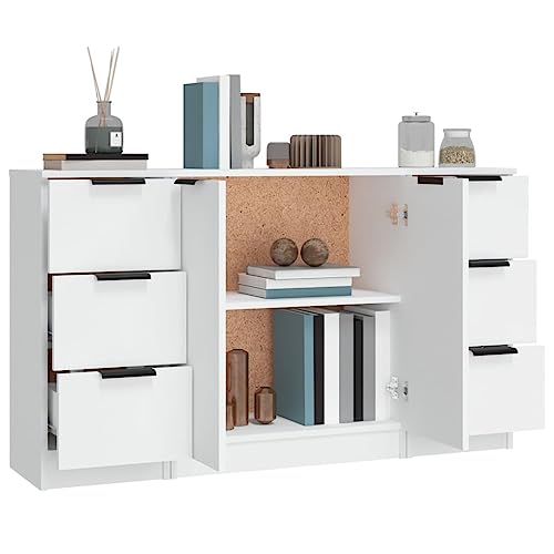 Juego de 3 aparadores blancos de madera con cajones y puertas para salón 6