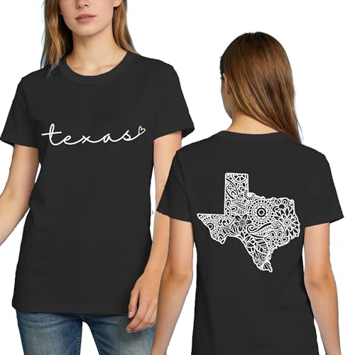 Oxryal Texas Shirts for Women Texans T-Shirt Texas Gifts Casual Double Printed Tee Tops Black