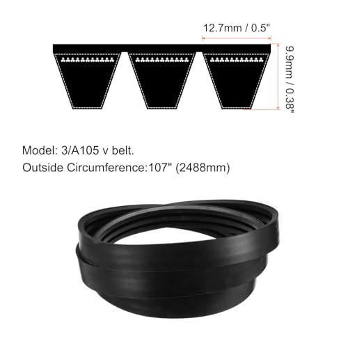 Image of uxcell 3 /A105 or 3 /4L1070 Banded V-Belt Classic Wrapped Rubber, 3 Banded /3 Ribs, A Profile, 105 inch(2667mm) Inside Circumference