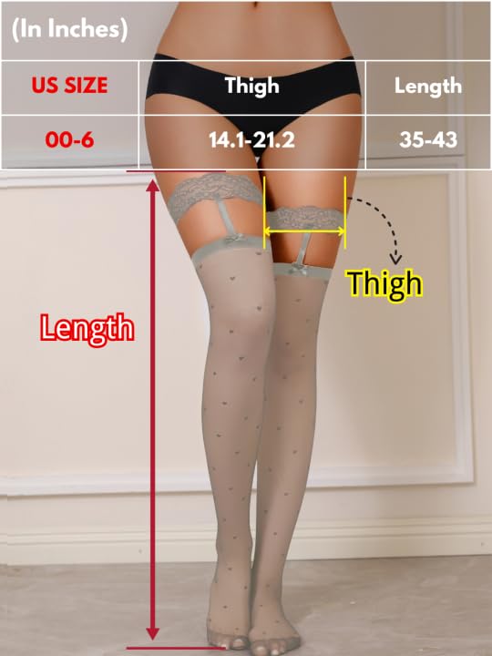 Image of ShawGobow Heart Thigh High Stockings,Petite Size Sheer Mesh Garter Stocking,Sexy Knee Highs For Women Vday Date Fits 00-6