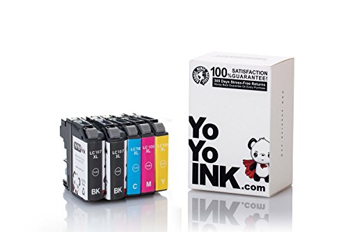 YoYoInk Compatible Ink Cartridges Replacement for Brother LC 107 LC107 LC-107 & LC 105 LC105 LC-105 XXL High Yield 5 Pack (2 Black 1 Cyan 1 Magenta 1 Yellow) - with Ink Level Display Indicator