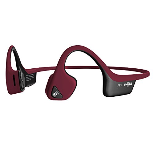 AfterShokz Trekz Air kabellose Knochenleitungskopfhörer Bluetooth schweißabweisende Ohrhörer mit Mikrofon für den Sport, Rot