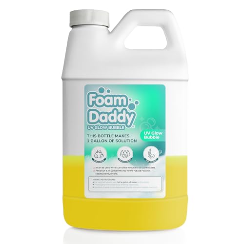 FoamDaddy UV Glow Bubble Solution – Professional Strength Ultra-Concentrated Formula – Make Your Bubbles Glow Under Black Lights – Designed for Any Bubble Wand or Machine – 1/2 Gallon of Bubbly Fun
