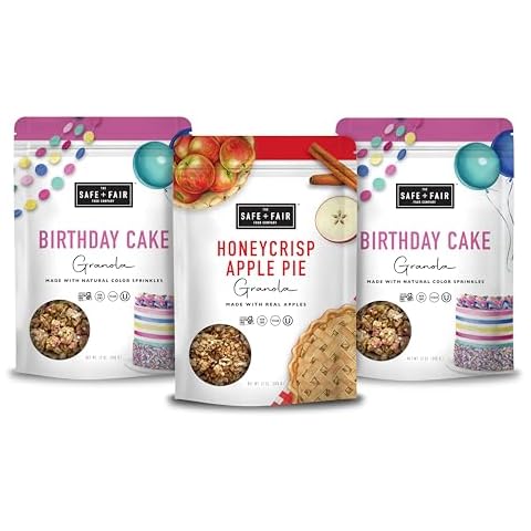Safe + Fair 3 Pack Granola Bundle - Gluten Free Birthday Cake Granola (12oz - 2pack)+Gluten-Free Honey Crisp Apple Granola (12oz - 1pack) Cover