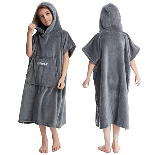 Hiturbo Kinder Wickelmantel, Handtuch Poncho Bademantel Robe mit Kapuze, für Strand, Schwimmen, Surfen, Zu Hause, Grey