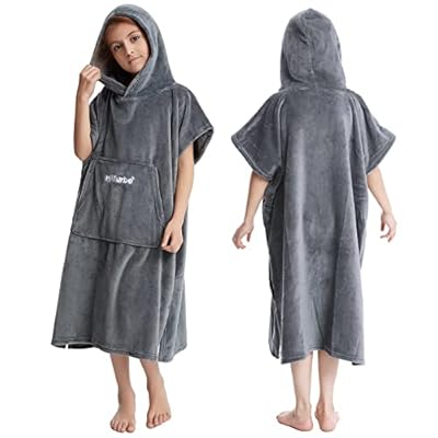 Hiturbo Kids Towel Changing Robe: Soft Plush Bath Towels - Warm Coral Fleece Hoodie - Swim Surf Poncho for 5-12 Years (Grey) 41fPSw0dojL. SS400