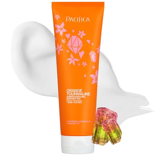 Pacifica Orange Tourmaline Body Butter – Super Hydrating Moisturizer for Dry Skin, Ultra-Rich Cream with Shea Butter & Vitamin E, Clean Beauty, Vegan, Cruelty-Free, Citrus Scent, 6