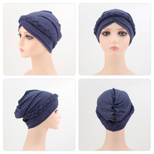 Image of DRESHOW Turban Pre-Tied Twisted Hat Thread African Head Wraps for Black Women Chemo Cancer Cap Braid Hair Cover