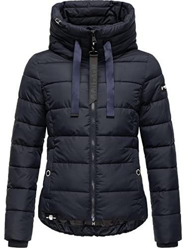Navahoo Damen Winterjacke warme Steppjacke mit hohem Kragen und verstellbarer Kapuze Amayaa Navy Gr. M