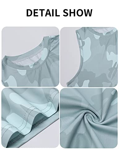 Luranee Gym Crop Tops For Women,Athletic Tank Tops Cropped Muscle Tops Loose Dry Fit High Neck Yoga Running Clothes Summer Sleeveless Basic T Shirts Fitness Activewear Camo Green Xs #TOP4