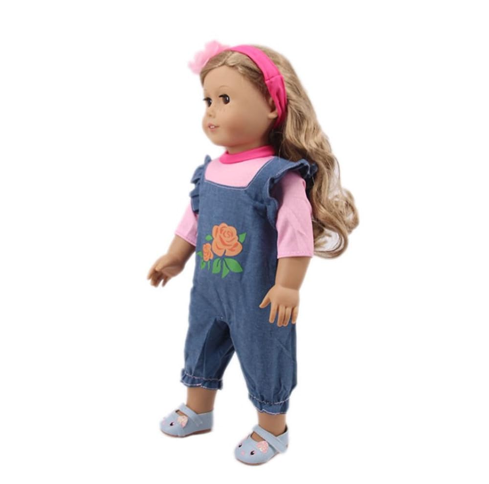 NIXNUT Doll Clothes Outfit Jeans Overalls T-Shirt for American Girl Doll 18-inch, free size - Image 2