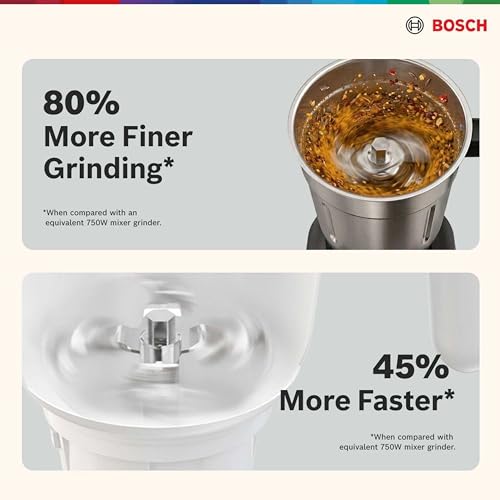 Image of Bosch CosMixx Pro 750W Mixer Grinder | German Engineering for Powerful & Ultra Fine Grinding | 3 Leak Proof Stainless Steel Jars | 22000 RPM Heavy Duty Motor | Overload Protection (MG8413C4SI)