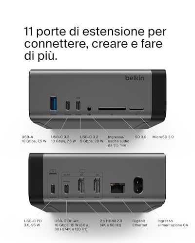 Hub USB-C, Dock 11 in 1 GaN USB-C da 150 W Pro, docking station multiporta, porte USB-C, USB-A, Ethernet, SD, MicroSD, 3,5 mm, porte HDMI 4K per 3 display - Compatibile con MacBook Pro e altri - Hub USB - Immagine 1