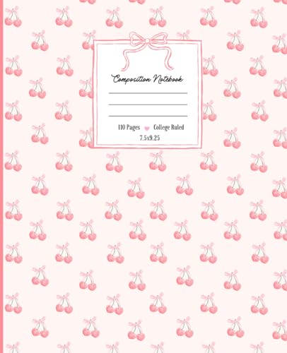 Coquette Composition Notebook: Aesthetic, Lined Notebook for School, College Ruled, Coquette Journal, Pink Girly Notebook, Cherries image 2