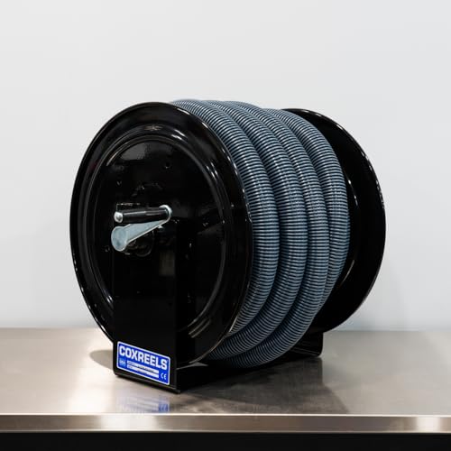 Cox Vacuum Hose Reel Black | Hand Crank | Includes 50 Vac Hose | The Clean Garage