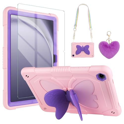 WESADN for Samsung Galaxy Tab A9+ Plus Case 11 Inch 2023/Galaxy Tab A11+ Plus Case 11'' 2025 for Kids Girls with Screen Protector/Butterfly Kickstand/Lanyard/Keychain Shockproof Protective Cover,Pink