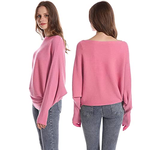 Image of FULIER Women Oversized Boat Neck Batwing Sleeves Dolman Knitted Sweaters Lightweight Pullovers Tops One Size