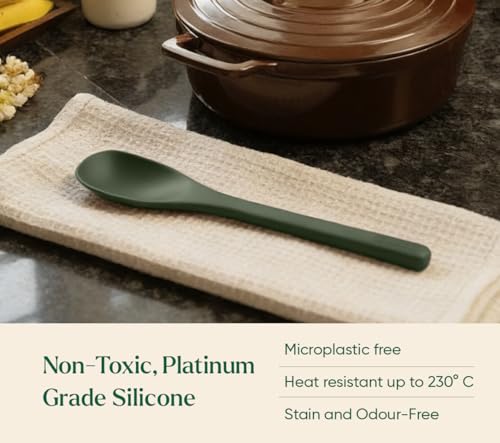 Image of Ember Cookware Silicone Stir Spatula 27 cm | 230C Heat Resistant | Platinum Grade Silicone Stirring Spoon | Heat Resistant Spatula for Cooking & Serving | Non Scratch Seamless Unibody Design | Green