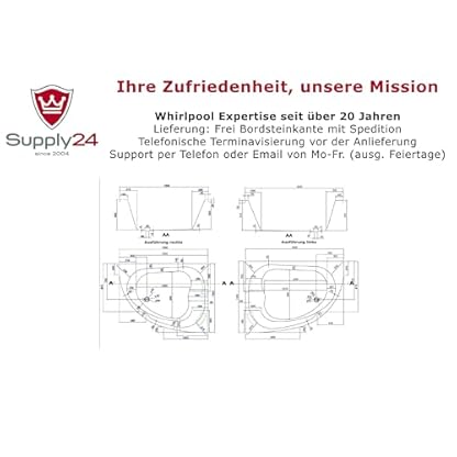 Whirlpool Badewanne Titan – Made in Germany – Eckmontage Rechts (180x130 cm) – 25 Massagedüsen, Heizung, Ozon Desinfektion, LED Farblichttherapie & Radio – wahlweise ohne Armaturen – Bild 7