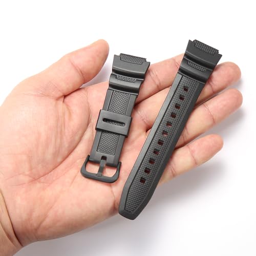 MCXGL Resin Replacement Watch Band Compatible with Casio AE1200WH F108WH AE-1300WH W218H SGW-300H W-800H Waterproof Rubber strap (18mm, BLACK)