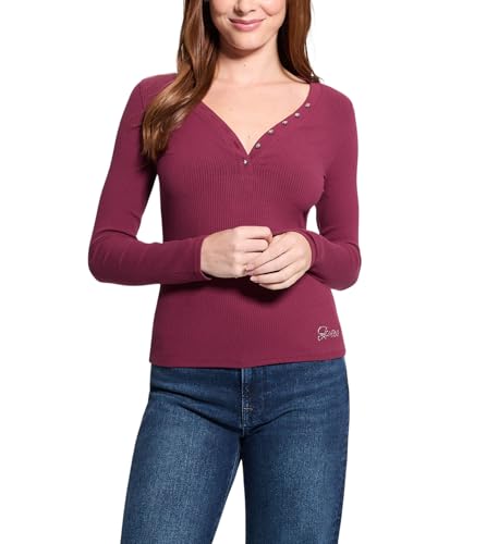 Guess Kyla Rib Henley top à manches longues idéal pour vos tenues de mi-saison